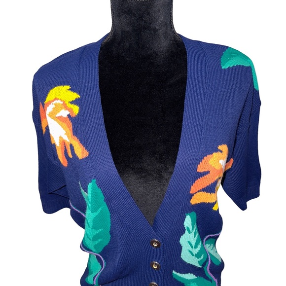 That's Me Vintage Cardigan Sweater Womens Medium Short Sleeve Floral Embroidery - Picture 2 of 9